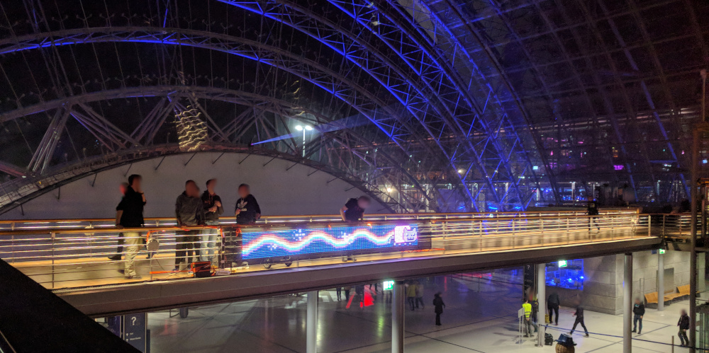 The LED-Banner on the front bridge during 34C3