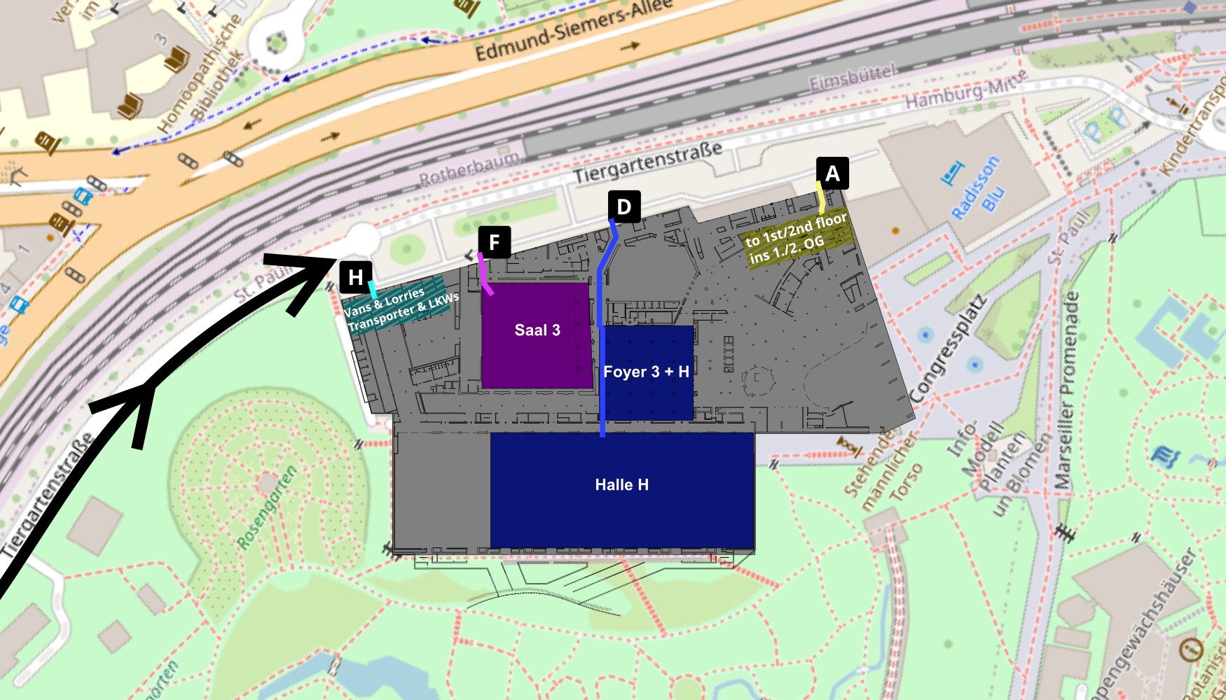 Map of assembly areas and their delivery entrances